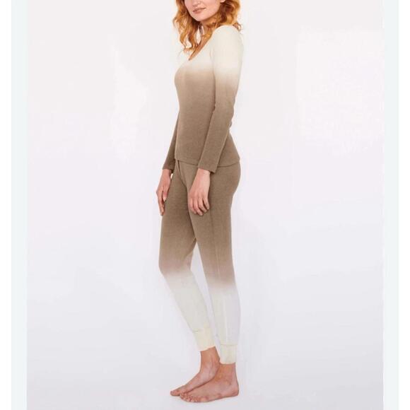 Sundry 2-Piece Pajama Pants Set Womens 2 Cream Brown Ombre Waffle Knit - Picture 1 of 11